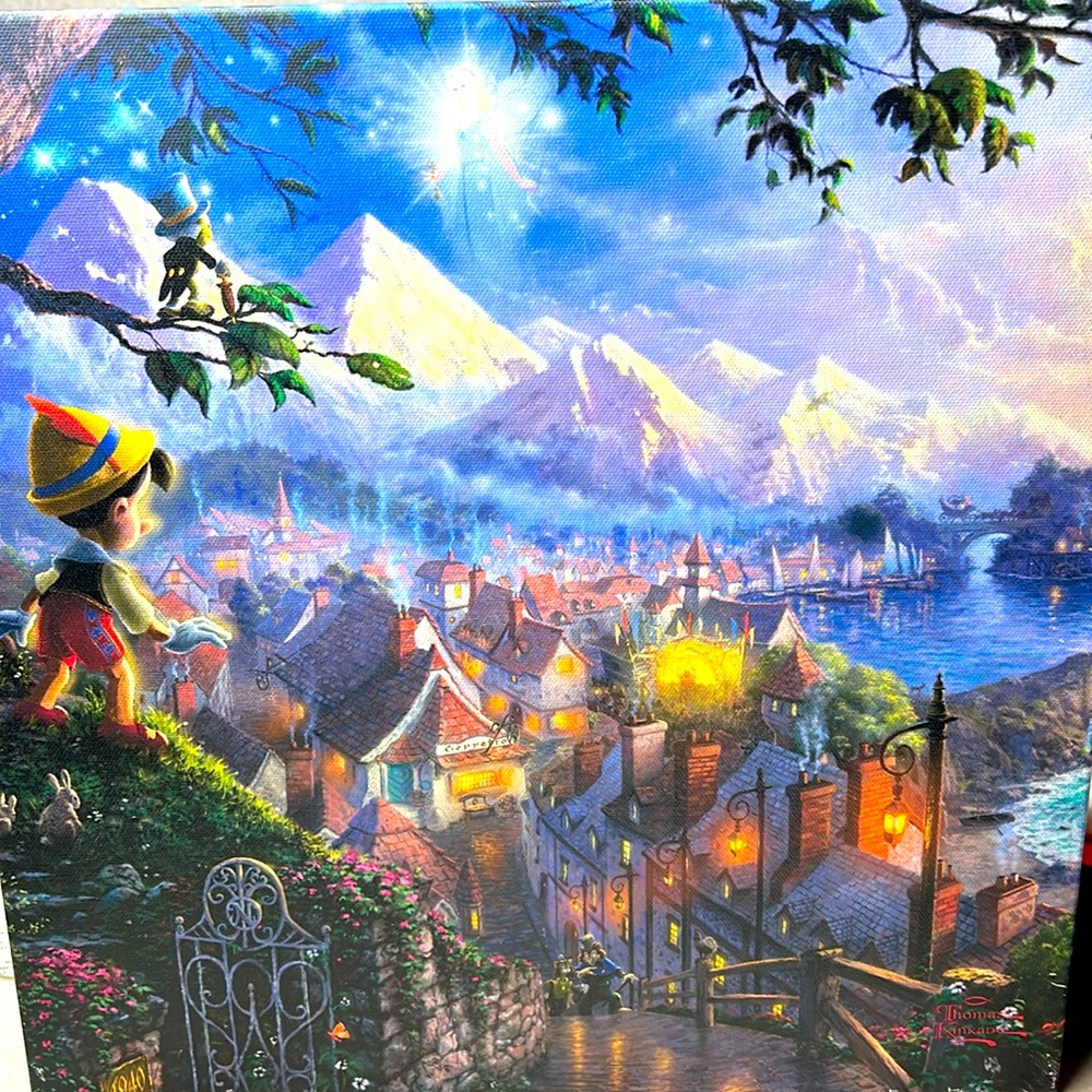 Thomas Kinkade Disney, Pinocchio on canvas.